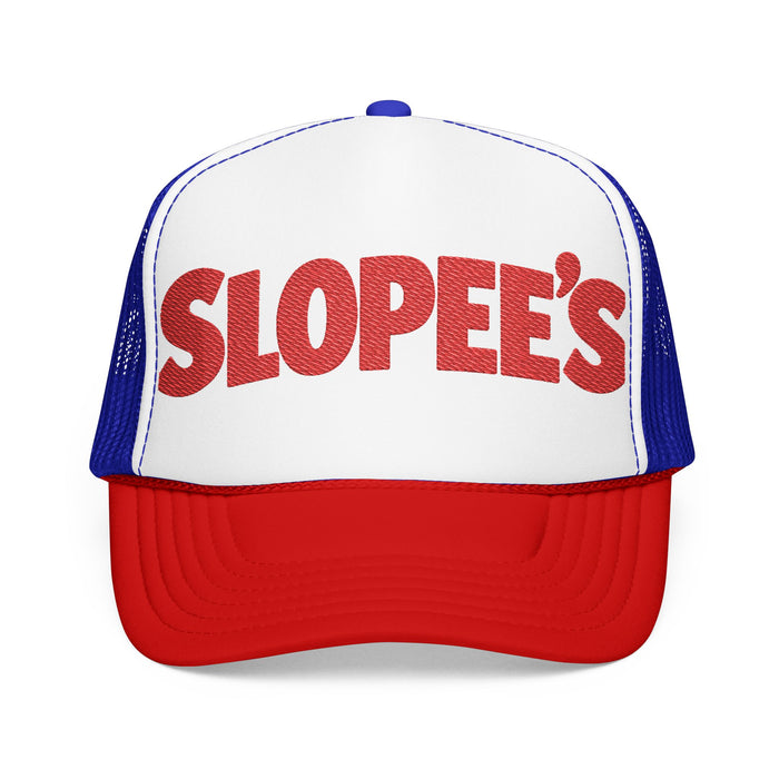 SLOPEE'S Foam Trucker Hat — Retro Red White Blue Vintage Baseball Cap