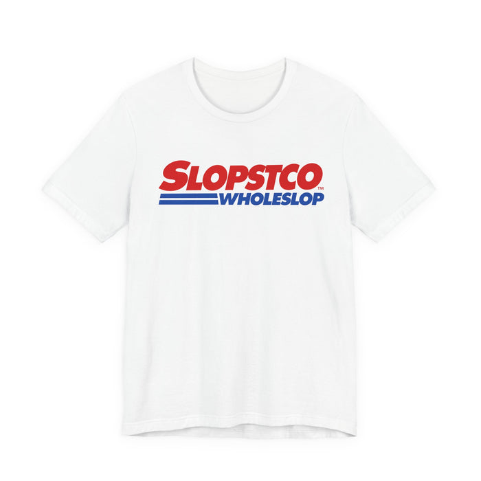 Slopstco Wholeslop Logo Tee — Retro Grocery Parody Shirt